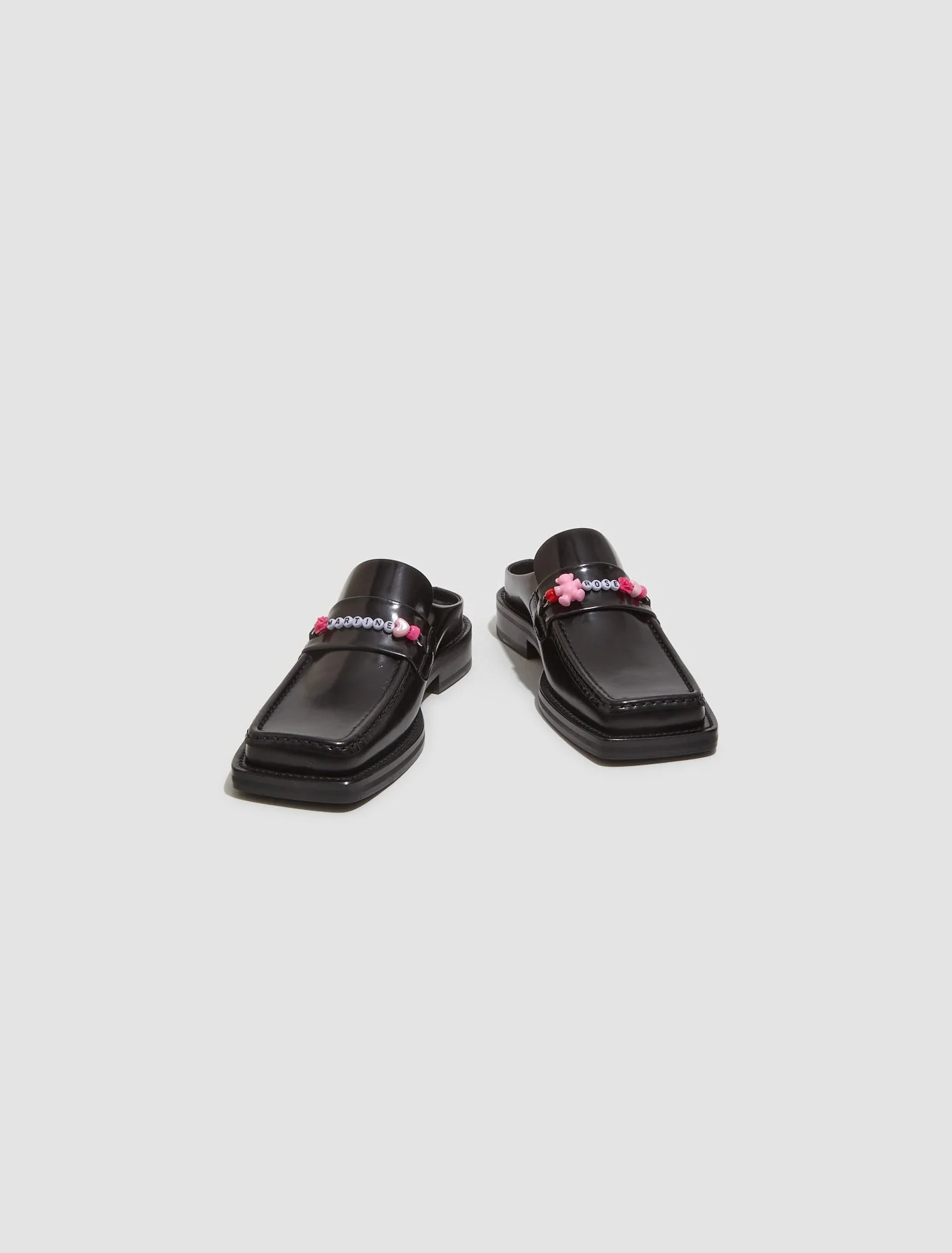 Beaded Square Toe Mule in Black High Shine - Image 6