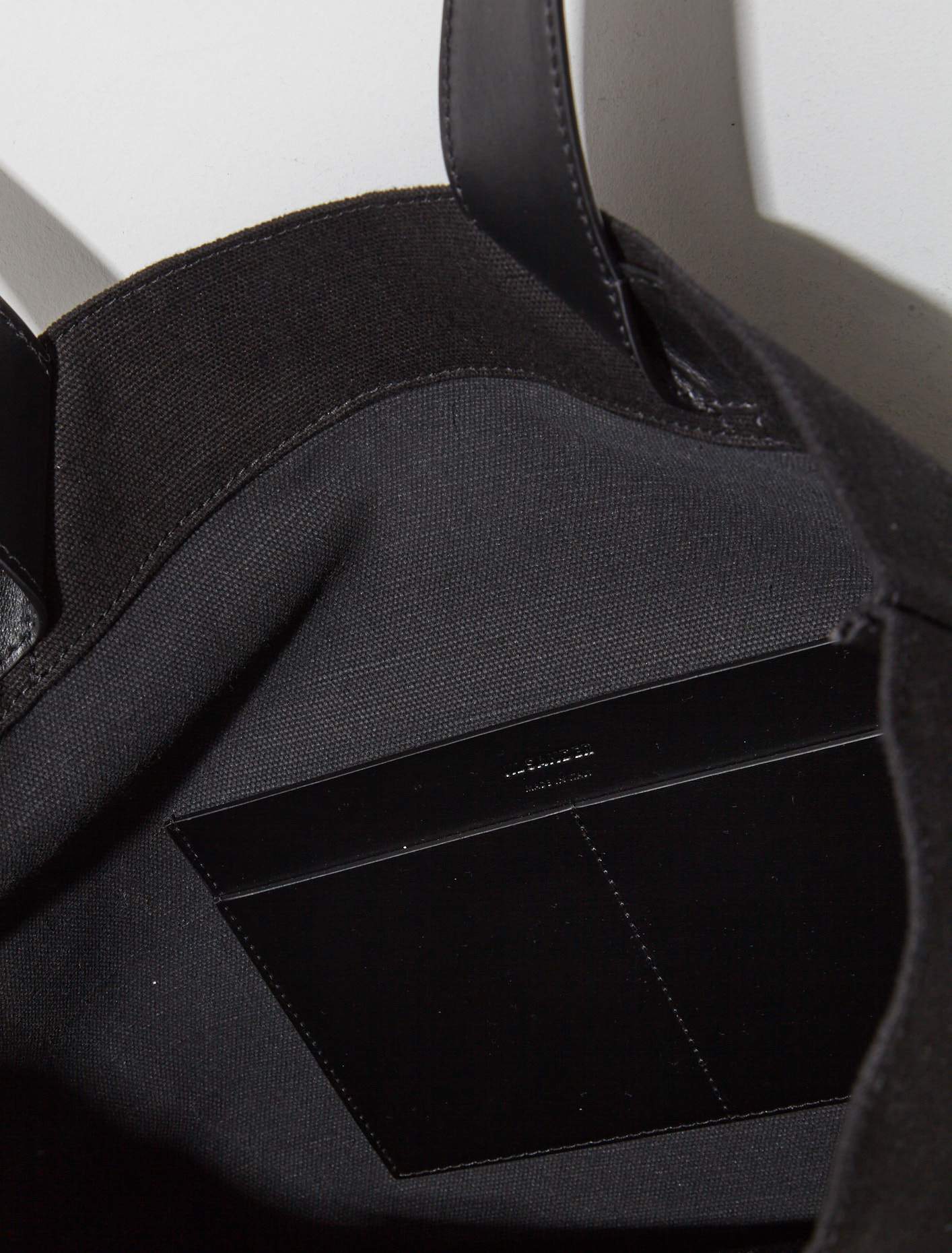 Canvas Tote Bag with Leather Strap in Black - Image 3