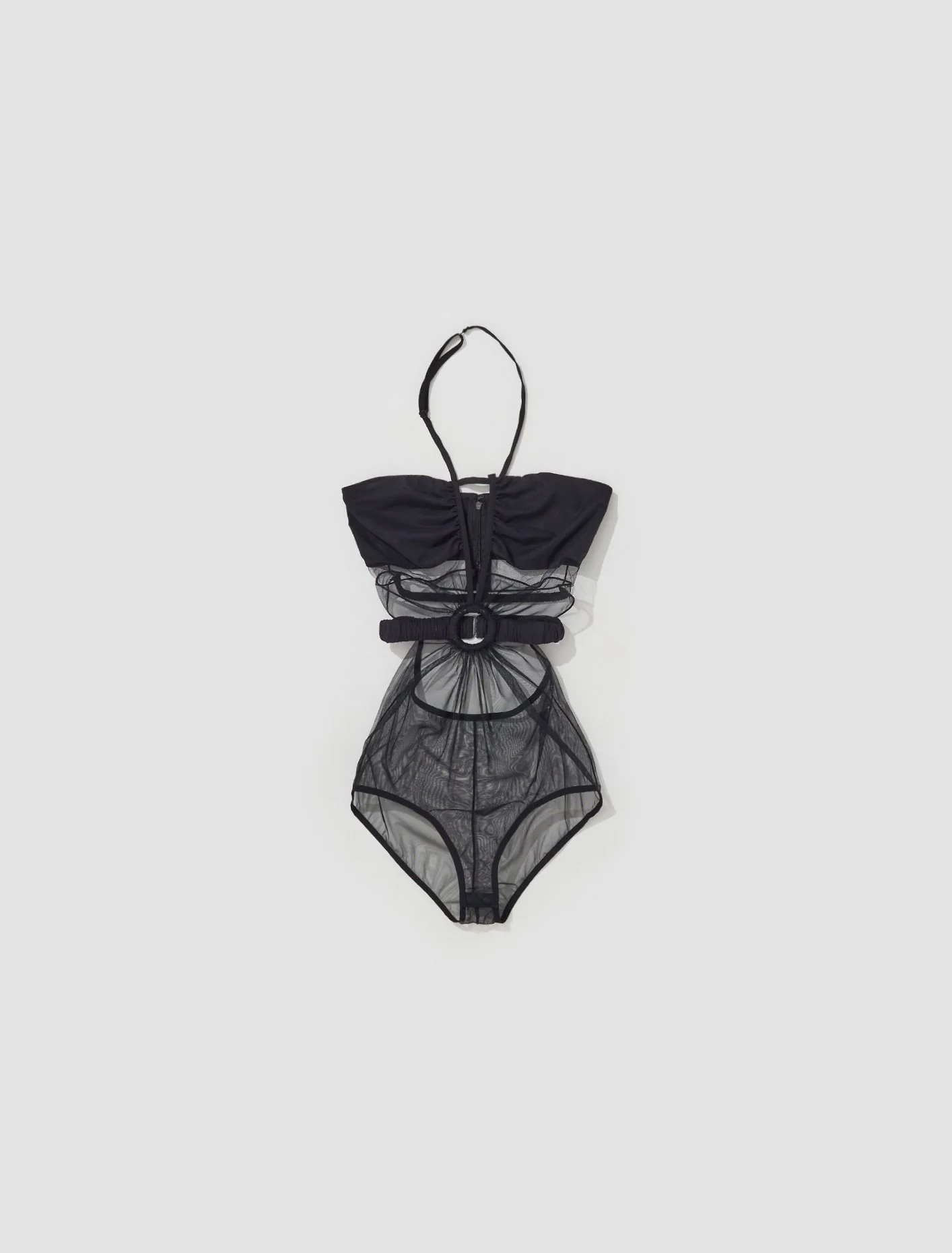 Gathered Bodysuit with Metal Ring in Black
