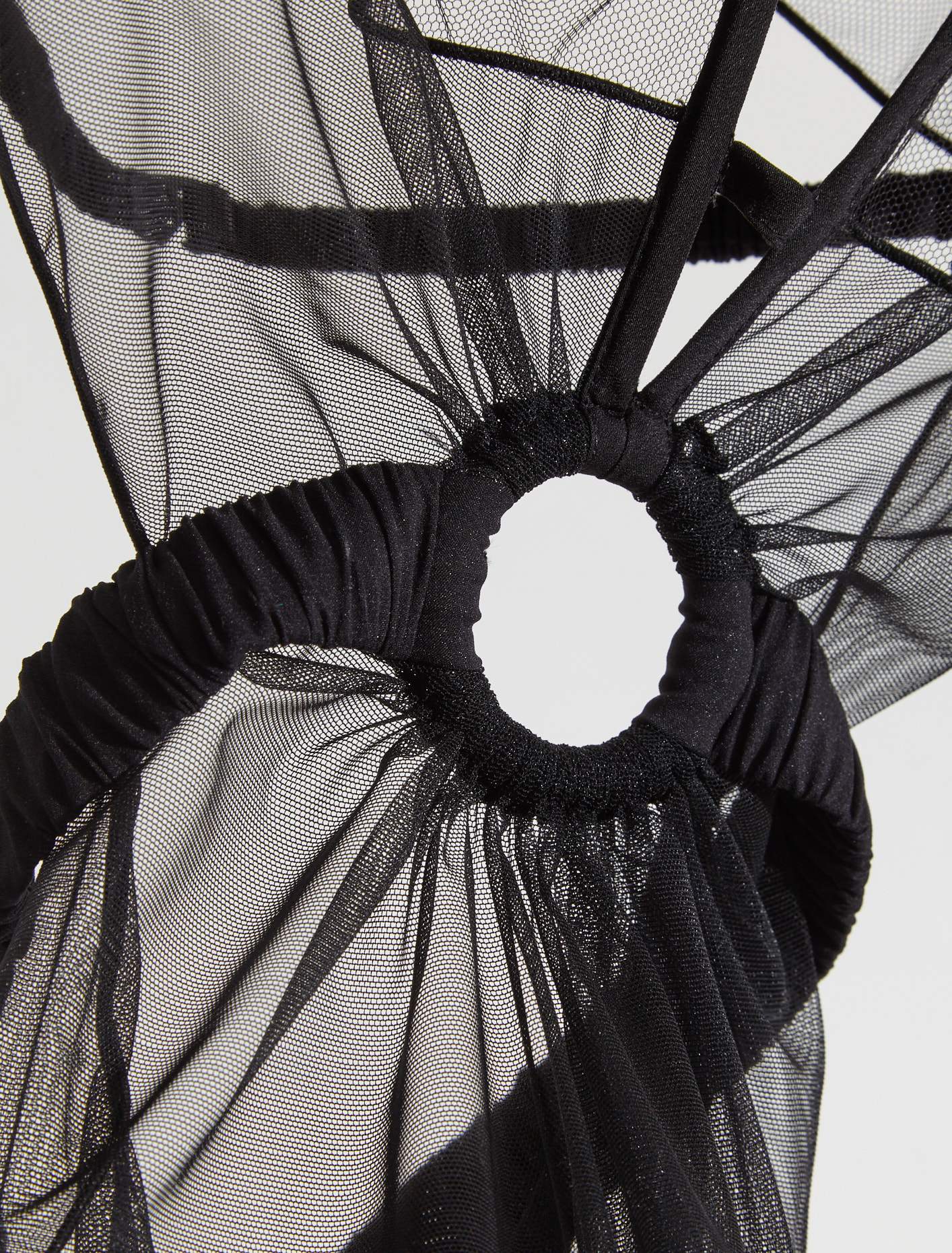 Gathered Bodysuit with Metal Ring in Black - Image 2