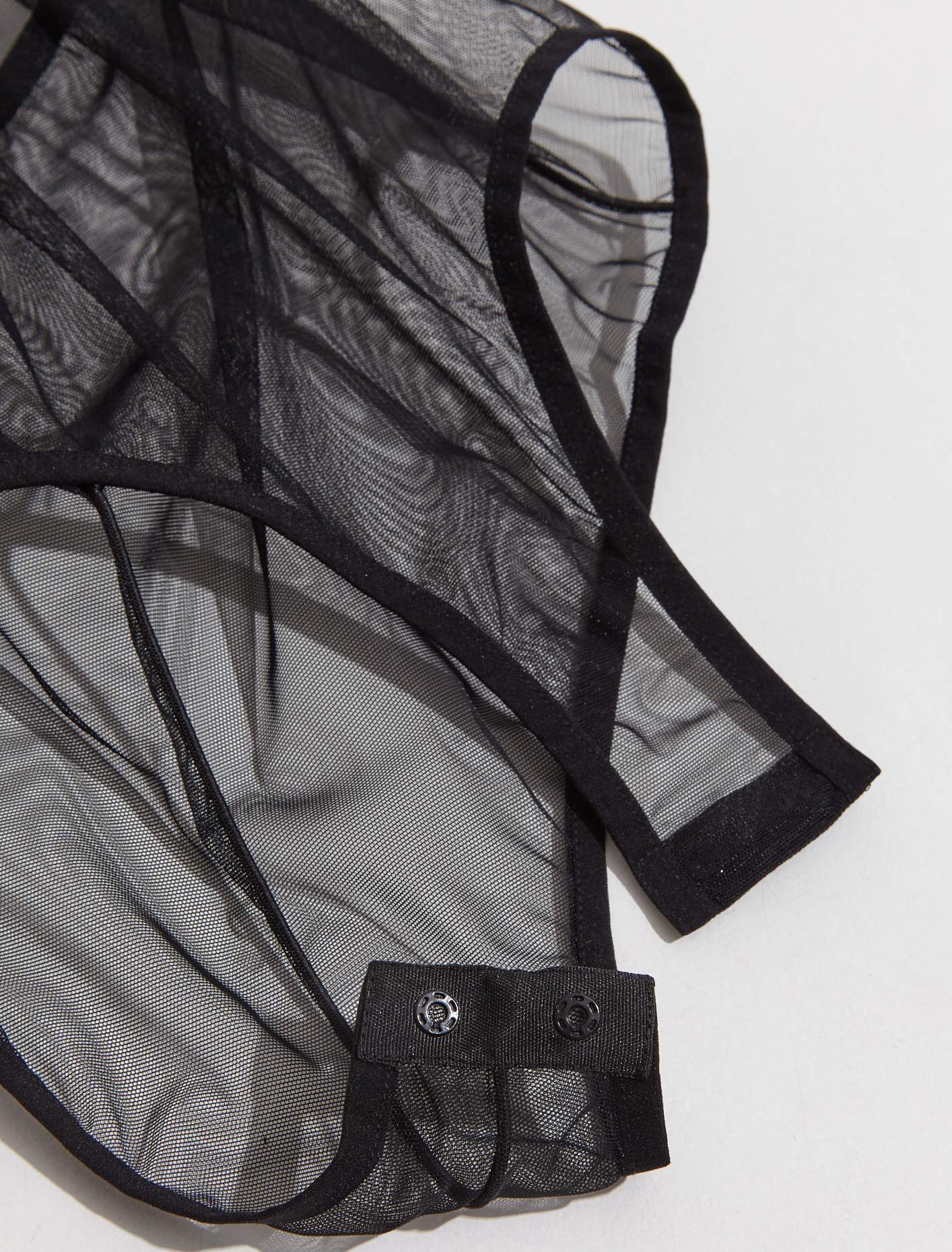 Gathered Bodysuit with Metal Ring in Black - Image 3
