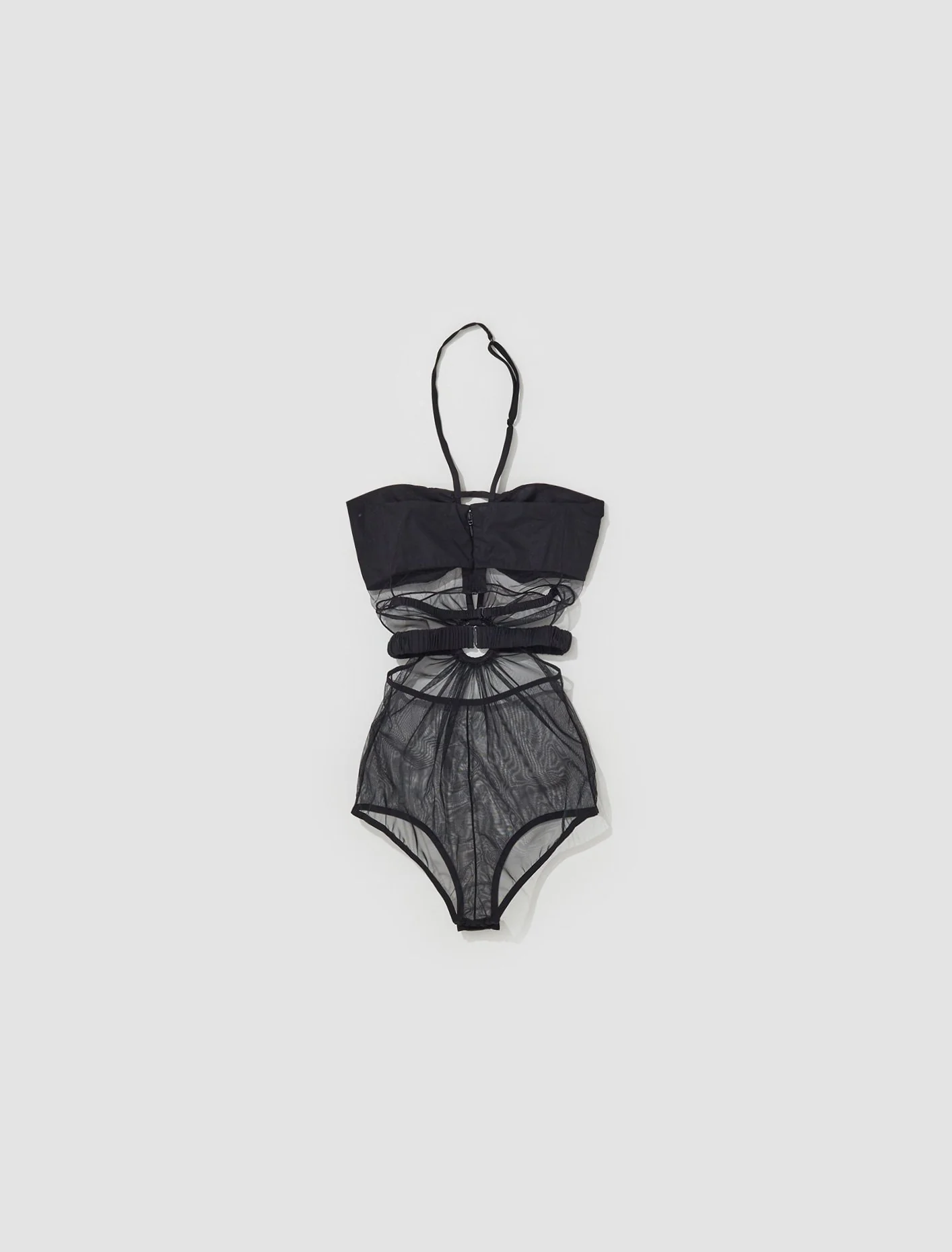 Gathered Bodysuit with Metal Ring in Black - Image 5