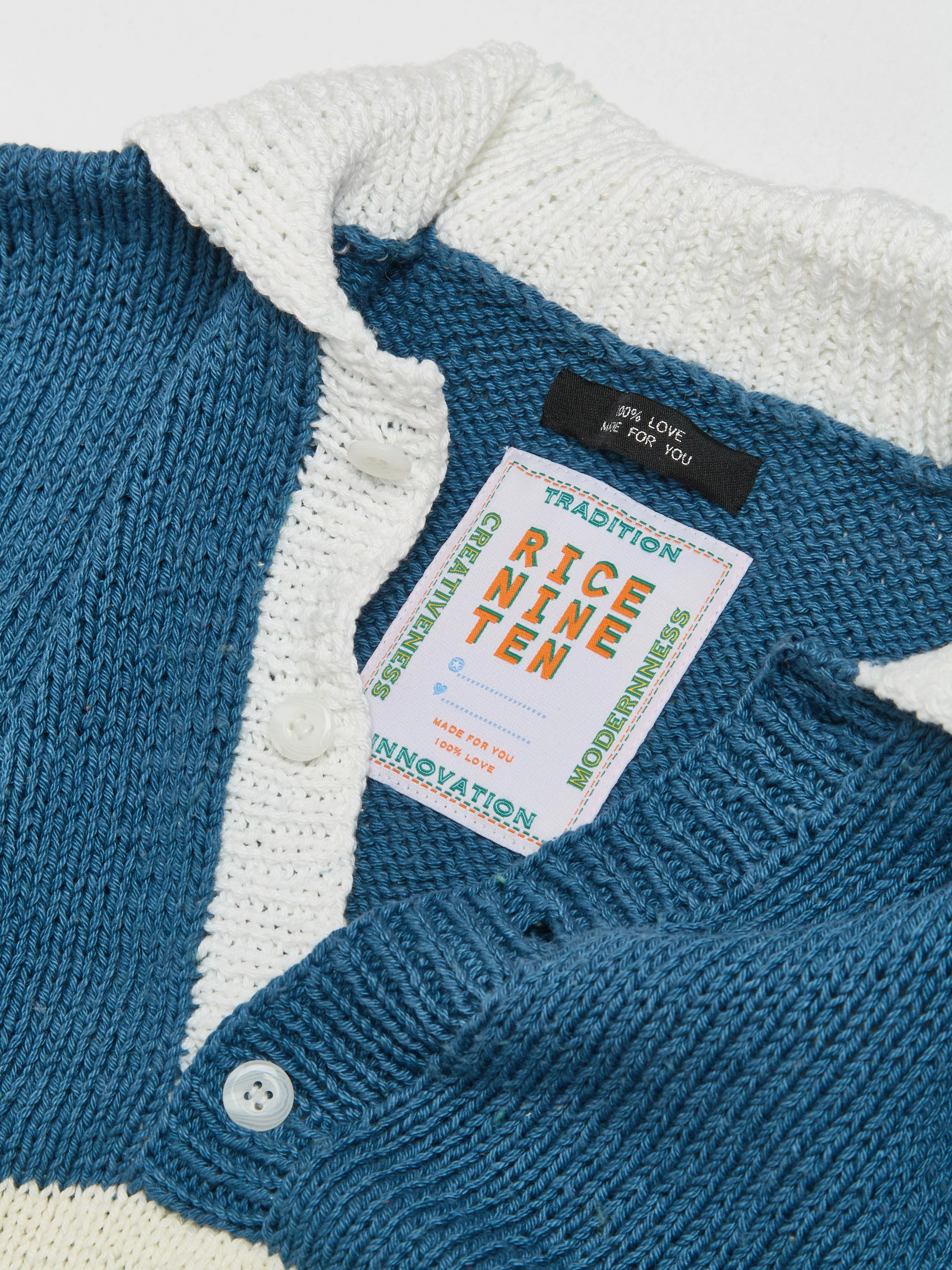 Hand Knitting Rugby Sweater in Ocean Blue - Image 2