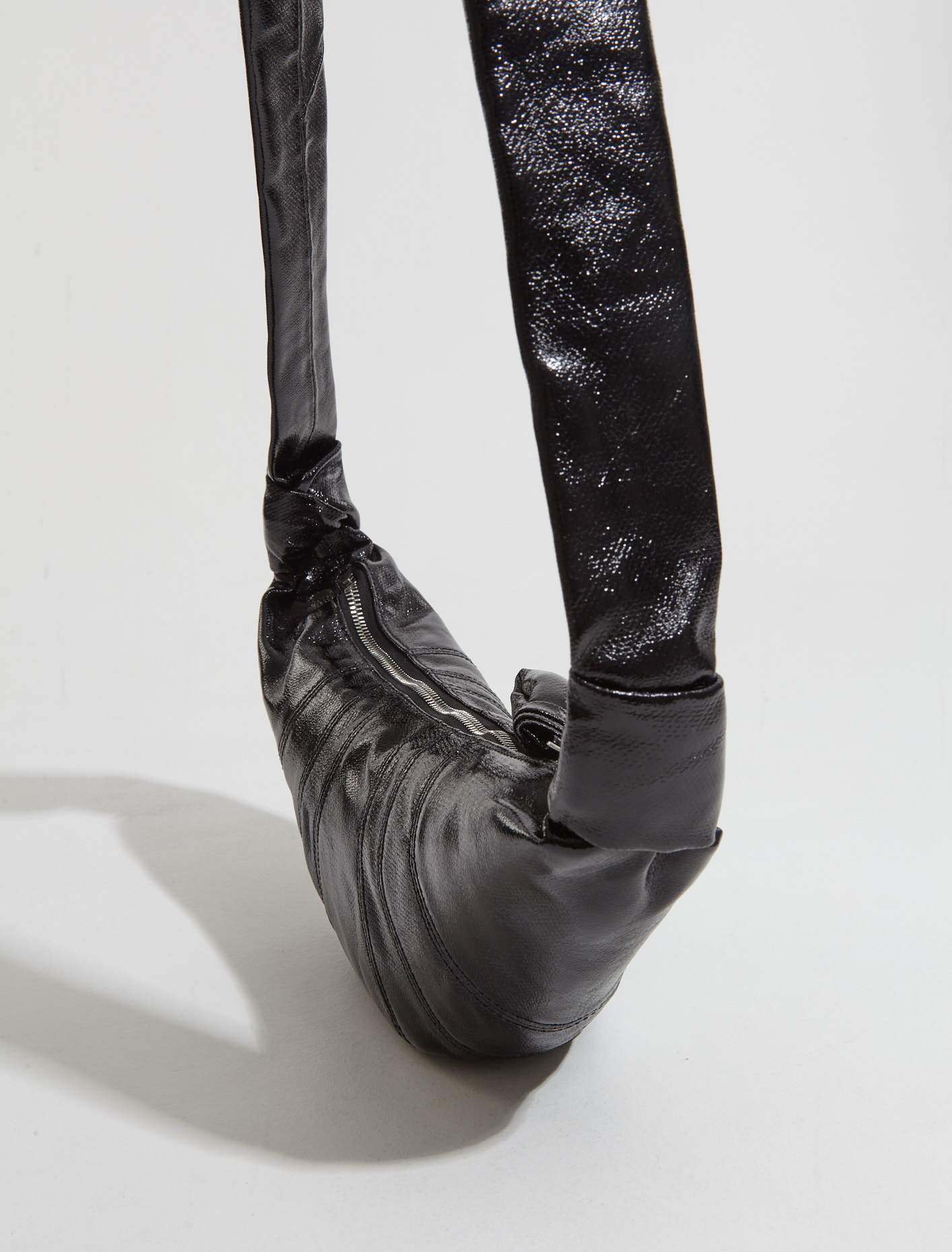 Small Coated Cotton Croissant Bag in Black - Image 2